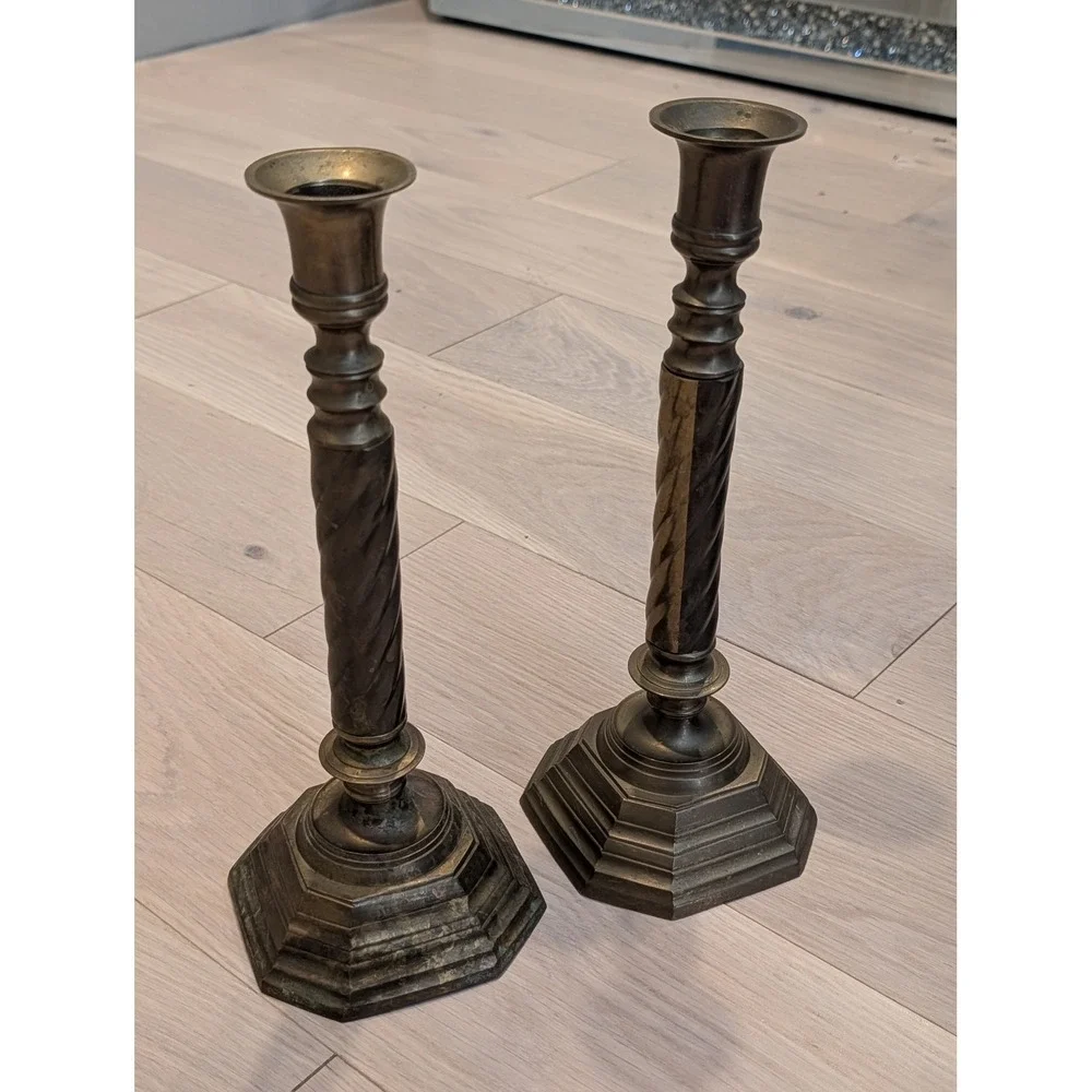Vintage RIH Solid Brass Barley Twist Candlesticks – 12